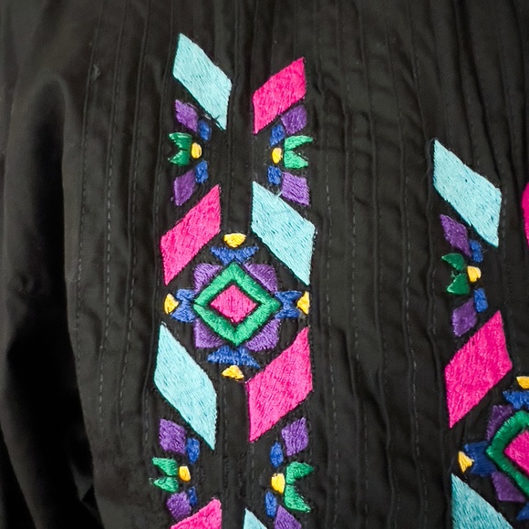 Vintage Black Cotton Embroidered Western Shirt Size Medium Rodeo Cowgirl - Picture 8 of 12